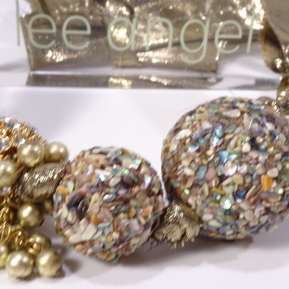 Neiman Marcus Lame Gold Ribbon Glitter Crystal bead Fireball Necklace NWT 498 - Picture 9 of 9